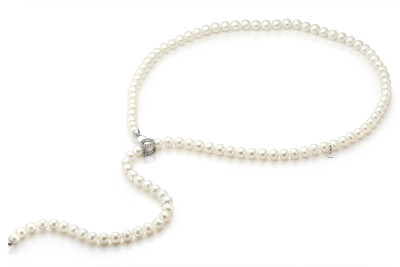 Ожерелье "галстук" из белого круглого жемчуга. Жемчужины 9,5-10,5 мм