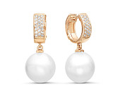 Серьги из серебра c белыми японскими речными жемчужинами 14-14,5 мм