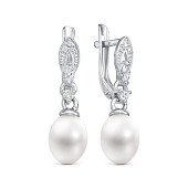Серьги из белого золота с белыми речными жемчужинами 9-10 мм