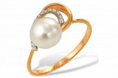 Кольцо из красного золота с белой речной жемчужиной 8-8,5 мм