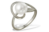 Кольцо из белого золота с белой речной жемчужиной 7-7,5 мм