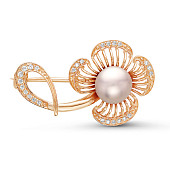 Брошь "Цветок" из серебра с розовой речной жемчужиной 7,5-8 мм