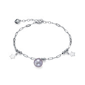 Браслет из серебра 925 пробы с серой речной жемчужиной 9-9,5 мм