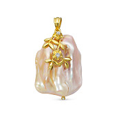 Кулон из серебра с розовой речной барочной жемчужиной 20 мм