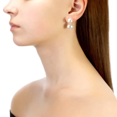 Пусеты "Диор" из серебра с белыми речными жемчужинами 8,5-11 мм