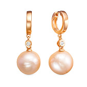 Серьги из серебра c розовыми японскими речными жемчужинами 14-14,5 мм