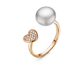Кольцо "Диор" из серебра с белой речной жемчужиной 9,5-10 мм