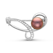 Брошь из серебра с черной речной жемчужиной 7,5-8 мм