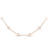 Цепочка из красного золота с розовыми морскими жемчужинами 7-7,5 мм. Длина 40 см