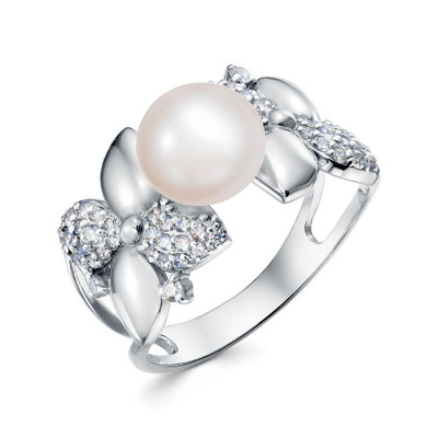 Кольцо из серебра с белой речной жемчужиной 8,5-9 мм