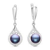 Серьги из серебра с черными речными жемчужинами 8,5-9 мм