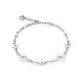 Браслет из серебра 925 пробы с белыми речными жемчужинами 7-7,5 мм