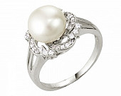 Кольцо из серебра с белой речной жемчужиной 9,5 мм