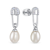 Серьги из серебра с белыми речными жемчужинами 7,5-8 мм