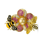 Брошь-кулон "Пчелки" с Австралийской морской жемчужиной 10-10,5 мм