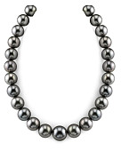Ожерелье из черного круглого морского Таитянского жемчуга 13-15,2 мм. Качество высокое АА+