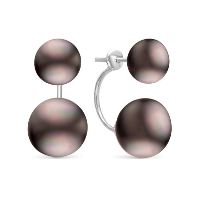 Пусеты "Диор" из серебра с черными речными жемчужинами 7,5-10 мм