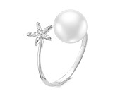 Кольцо "Диор" из серебра с белой речной жемчужиной 9,5-10 мм