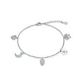 Браслет из серебра 925 пробы с белой речной жемчужиной 7-7,5 мм