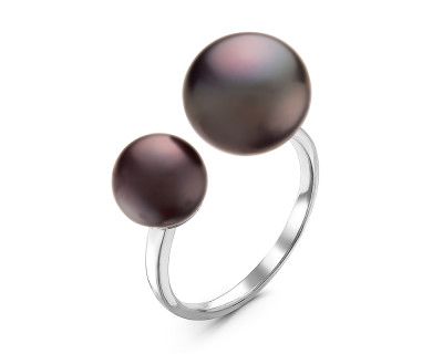 Кольцо "Диор" из серебра с черными речными жемчужинами 7-10 мм