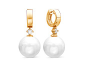 Серьги из серебра c белыми японскими речными жемчужинами 14-14,5 мм