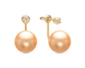 Пусеты "Диор" из золота с золотистыми морскими Австралийскими жемчужинами 12,6-12,9 мм