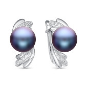 Серьги из серебра с черными речными жемчужинами 7-7,5 мм