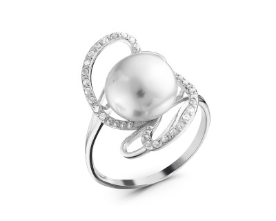 Кольцо из серебра с белой речной жемчужиной 9,5-10 мм