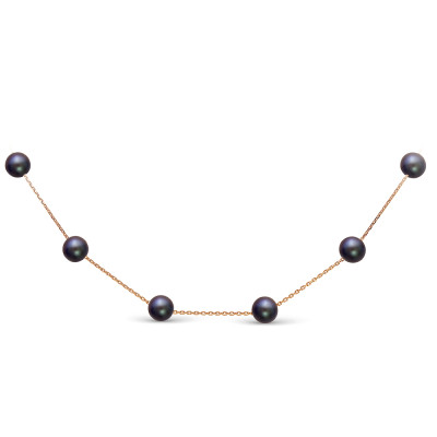 Цепочка из красного золота с черными морскими жемчужинами 7-7,5 мм. Длина 40 см