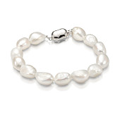 Браслет из белого барочного речного жемчуга класса ААА. Жемчужины 9-9,5 мм
