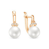 Серьги из красного золота 585 пробы с белыми речными жемчужинами 8,5-9 мм
