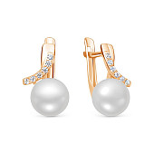 Серьги из красного золота 585 пробы с белыми речными жемчужинами 8,5-9 мм