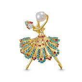 Брошь-кулон "Балерина" из сплава с белой речной жемчужиной 8,5-9 мм