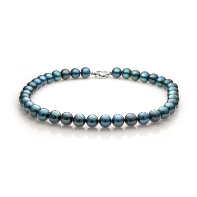 Ожерелье из синего круглого речного жемчуга. Жемчужины 10,5-11,5 мм