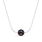 Цепочка из серебра 925 пробы с черной круглой речной жемчужиной 9-9,5 мм