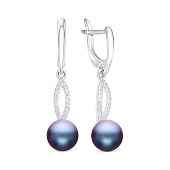 Серьги из серебра с черными речными жемчужинами 8,5-9 мм
