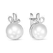Серьги из белого золота с белыми жемчужинами 10,5-11 мм