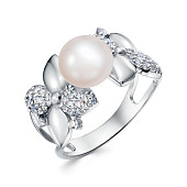 Кольцо из серебра с белой речной жемчужиной 8,5-9 мм