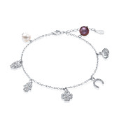 Браслет из серебра 925 пробы с белой и черной речными жемчужинами 7-8 мм