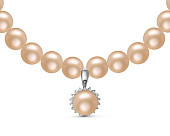 Ожерелье из розового круглого жемчуга с кулоном из серебра. Жемчужины 8,5-9,5 мм