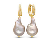 Серьги из серебра с серебристыми жемчужинами "Барокко" 13-16 мм