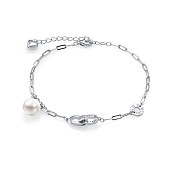 Браслет из серебра 925 пробы с белой речной жемчужиной 8-8,5 мм