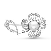 Брошь "Цветок" из серебра с белой речной жемчужиной 7,5-8 мм