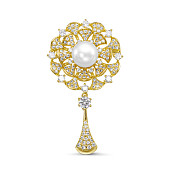 Брошь "Цветок" из сплава с белой речной жемчужиной 11-11,5 мм