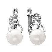 Серьги из белого золота с белыми речными жемчужинами 7,5-8 мм