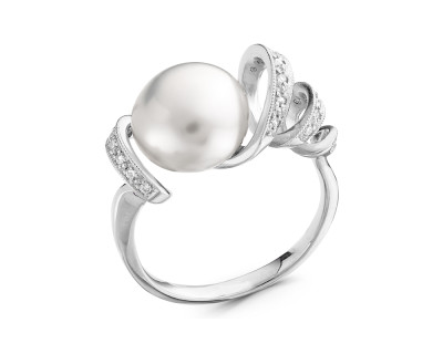 Кольцо из серебра с белой речной жемчужиной 11-11,5 мм