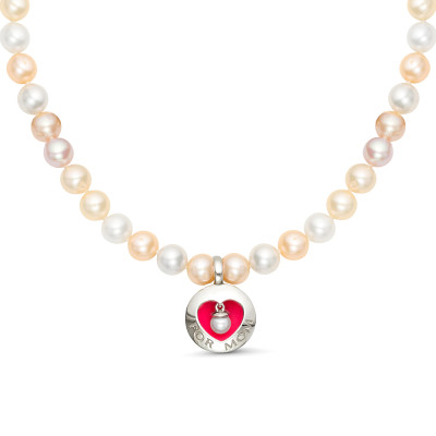 Ожерелье из розового и белого жемчуга с подвеской из серебра. Жемчуг 6,5-7 мм