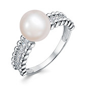 Кольцо из серебра с белой речной жемчужиной 9,5-10 мм