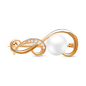 Брошь из серебра с белой речной жемчужиной 7-7,5 мм