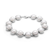 Браслет из серебра 925 пробы с белым речным жемчугом. Жемчужины 8-8,5 мм
